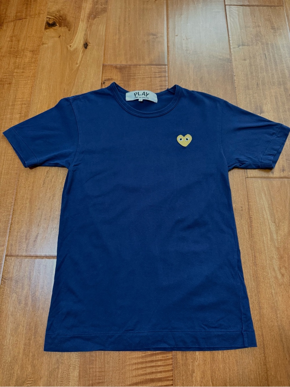 Comme des Garcons PLAY Navy Short-Sleeve Tee with Yellow Heart